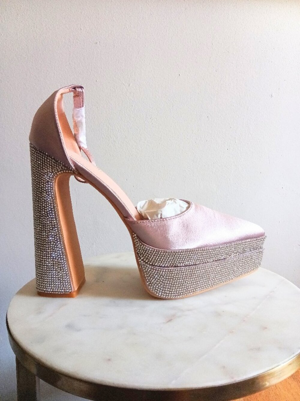Cape Robbin Snow White Crystal/Rhinestone Embellished Double Platform Heels